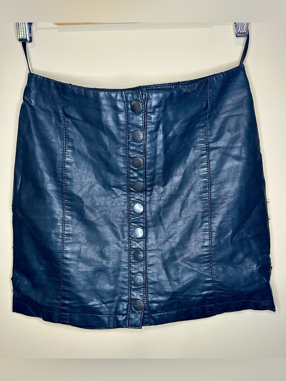 Free People Black Faux Leather Snap Front Mini Skirt Size 0